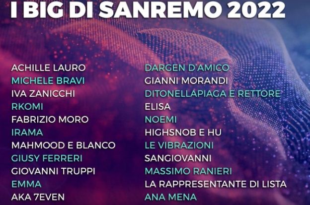 Lista big Sanremo 2022